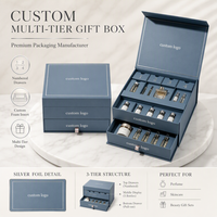 Caja de Calendario de Adviento con Tapa Abatible y Logotipo Personalizado, Diseño de Cajones Rígidos de Múltiples Niveles con Estante Extraíble, Empaque para Cosméticos