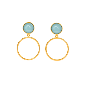 Boucles d'oreilles pendantes tendance en acier inoxydable 316L plaqué or PVD, design cercle en pierre bleue durable et résistante - Product Image 2
