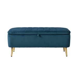 Otomana con Estructura Metálica Cuadrada <span class=keywords><strong>y</strong></span> Patas Doradas, Banco de Almacenamiento Moderno con Tapicería de Tela <span class=keywords><strong>y</strong></span> Reposapiés <span class=keywords><strong>para</strong></span> Uso en el Hogar <span class=keywords><strong>y</strong></span> Hoteles - Product Image 3