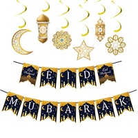 Ensemble de décoration de fête de l'Eid Eid Mubarak drapeau bannière tourbillons suspendus avec ballons étoile lune pour les célébrations festives