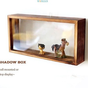 Wooden <b>Shadow</b> <b>Box</b> Double Sided Glass Storage Rectangle Burnt Color Stackable With Lid Desktop Display Case - Product Image 5