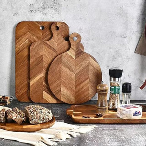 Acacia <b>Wood</b> Two Tone Spliced Cutting Board With Handle Rectangle Shape For Kitchen Use Home Vegetable Cheese <b>Slicing</b> - Product Image 1