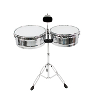 Batterie de timbales en métal à succès, 14+15 pouces, argentée, avec nervure de renforcement en option