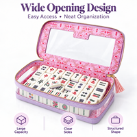 Sac de rangement Mahjong en PU violet clair, étui rigide avec fenêtre transparente, étanche, grande capacité, sac à main portable avec fermeture éclair à pompon