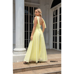 Abiti da Sera Lunghi Eleganti Gialli con Spacco Laterale a Prezzo di Fabbrica, Vestiti Formali Modesti per Cerimonie - Product Image 2