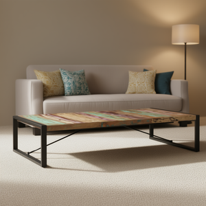 <b>Reclaimed</b> <b>Wood</b> Coffee <b>Table</b> Metal Frame Rustic Design Living Room Furniture Durable Antique Style Multicolour <b>Top</b> - Product Image 2