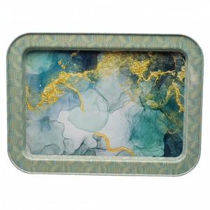 Bandeja Rectangular de Metal decorativa moderna de 310x430mm, plato de servicio elegante en mármol azul, Material de madera Natural - Product Image 2