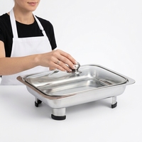 Plat de service rectangulaire moderne en acier inoxydable avec couvercle, finition brillante pour hôtels, restaurants et traiteurs