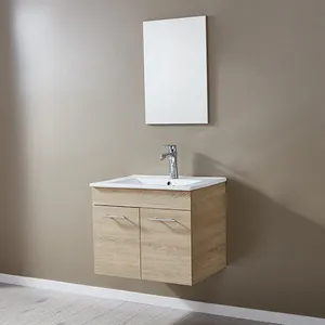 Bacia de lavatório minimalista de 24 polegadas, design moderno, 2 portas, armazenamento com espelho para apartamento, hotel, banheiro