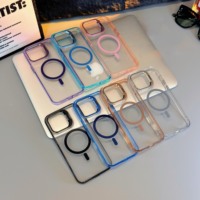 Coques de téléphone transparentes avec support caméra pour iPhone 15 Pro 16 17 Air, étui de protection magnétique pour téléphone portable, coque arrière transparente