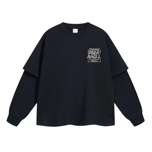 2025 primavera nuevo estampado personalizado 305G falso dos piezas de manga larga empalmada moda callejera para hombres camiseta de gran tamaño - Product Image 5