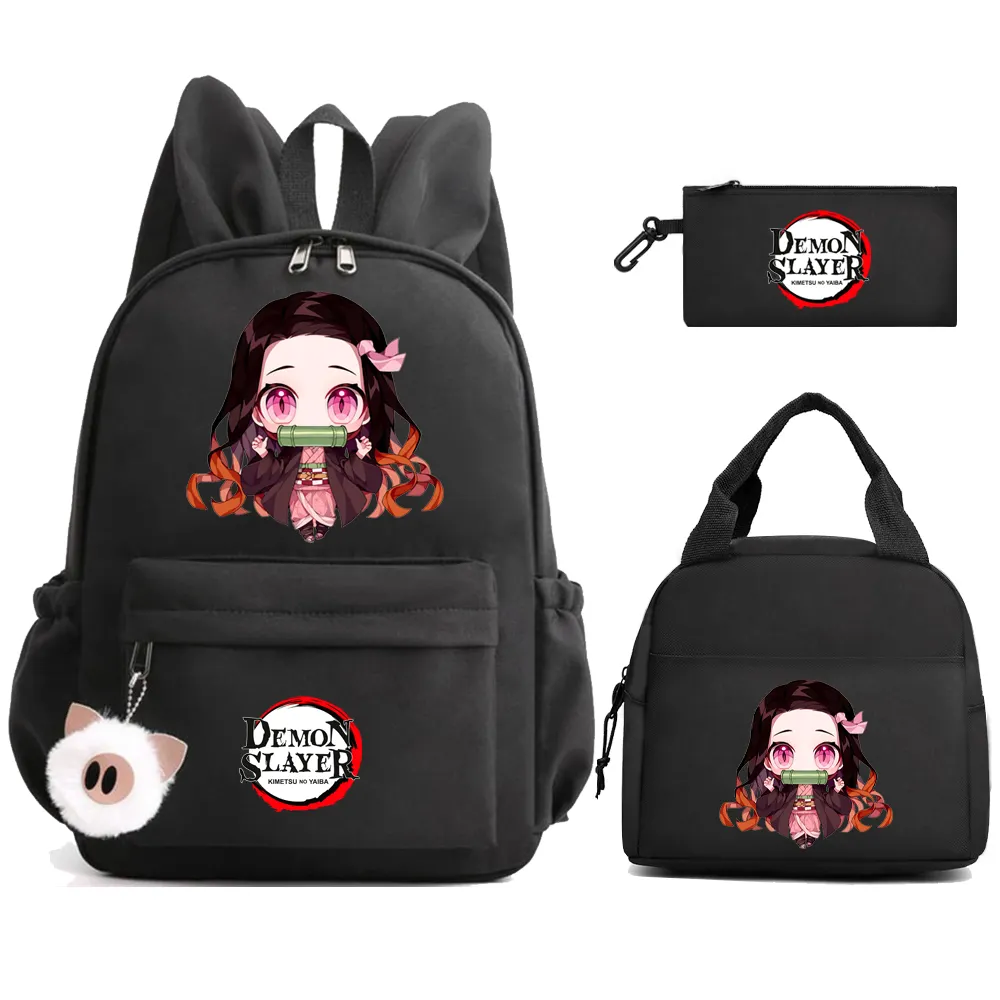 3 adet/takım Kamado Nezuko şeytan Slayer Unisex öğrenci okul sırt çantası öğle yemeği çanta karikatür gizli sakli konusmalar dizüstü seyahat sırt çantası açık çanta