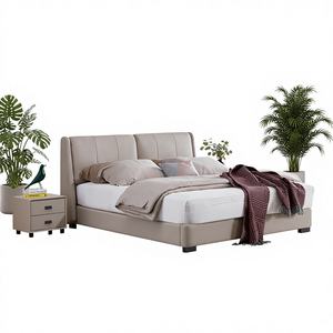 Muebles de cama contemporáneos de cuero, cama nórdica francesa de tamaño King, diseño moderno - Product Image 1
