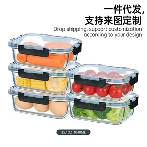 High Borosilicate Glass Food <b>Storage</b> <b>Containers</b> 35.1Oz Rectangle Clip On Lid Microwave Safe <b>Kitchen</b> <b>Storage</b> Set - Product Image 5
