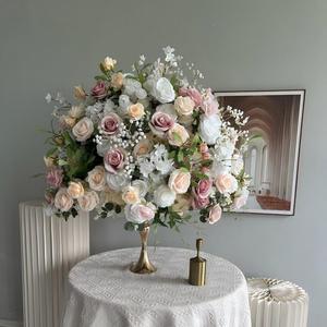 Centros de Mesa Florales Artificiales de Seda Personalizados de 80 cm, Bolas de Flores de Baby's Breath Blancas y Rosas, Bolas de Rosas Artificiales para Decoración - Product Image 3