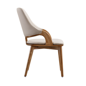 DISHI Italian Modern Leather Dining Chair Curved Backrest Nordic Solid Wood <b>Stool</b> Convertible for Balcony Leisure Furniture - Product Image 4