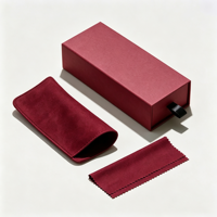 Ensemble d'emballage personnalisé pour lunettes de vue couleur bordeaux, boîte à tiroir en papier, logo personnalisé, pochette en daim, chiffon de nettoyage en microfibre