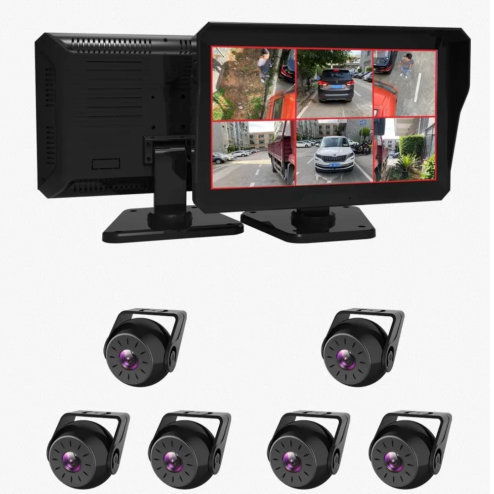 10 "AHD IPS 6CH altı bölünmüş araba dikiz DVR monitör + 6x AHD 720P 4Pin IR ters park geri görüş kamerası kiti RV otobüs kamyon