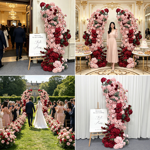Promise Romantic Dreamy Pink Red Mixed Artificial Roses Flower Arrangement Handmade Polyester Wedding Decor - Product Image 3