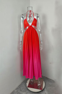 Vestido Largo de Verano para Mujer, Estilo Europeo y Americano, con Cuello Halter, Color Degradado, Plisado, Moderno, para Vacaciones en la Playa - Product Image 5