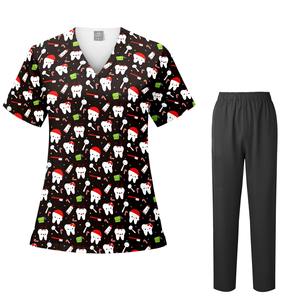 Uniforme Médico Elástico Azul y Rosa, Conjunto de Tratamiento de Belleza para Spa, Uniforme de Enfermera Femenino con Estampado Moderno, Cuello en V, para Hospital, Navidad - Product Image 5