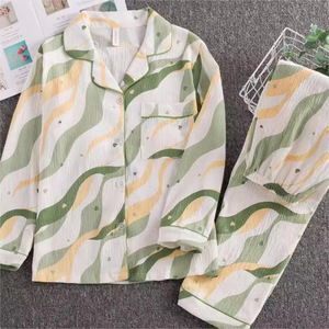 Femmes nouveau printemps automne <span class=keywords><strong>Satin</strong></span> pyjamas Simple loisirs pantalons à manches longues taille élastique confortable nuage coton Homewear costume - Product Image 6