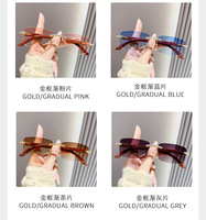 Bords coupés moderne sans monture strass diamant incrusté Designer femmes lunettes de soleil petit Rectangle dégradé carré lunettes de soleil