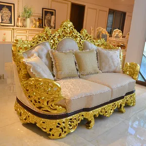 Set Sofa berlekuk tangan Royal Barok Turki, Set Sofa lapangan chesterchesterfield warna hitam emas Afrika klasik, ruang makan Gym elegan untuk ruang tamu