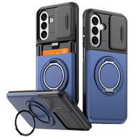 Étui de téléphone magnétique avec porte-cartes caché 360 °   Coque antichoc avec anneau rotatif et fenêtre coulissante pour Samsung Galaxy A57 A36 A17