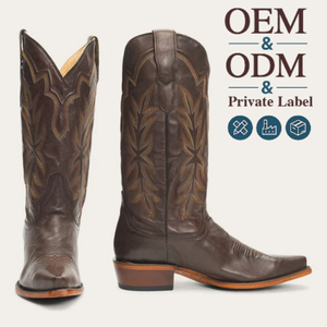 Botas vaqueras occidentales americanas personalizadas <span class=keywords><strong>CHENO</strong></span>, de media pantorrilla, color marrón oscuro vintage, con bordado. - Product Image 1