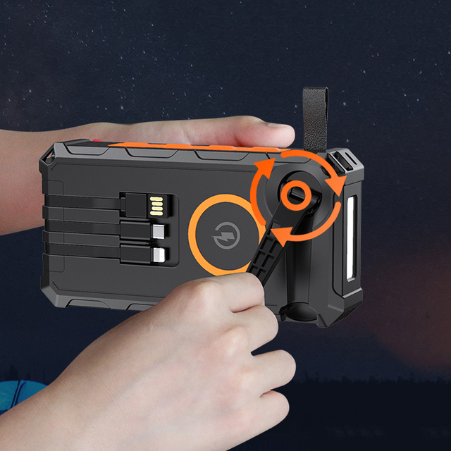 Hand Crank Generator Solar Charger PowerBank Hand Crank Flashlight Portable Phone Charger 3 in 1 Solar Panel with Built-in Cable