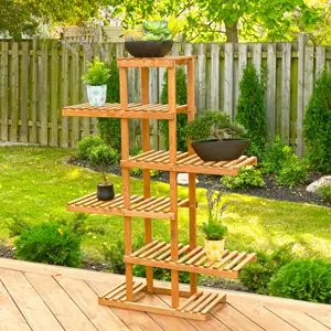 Garden Outdoor Wooden Multi Layer Flower Plants Pot Stand Shelves 5-tier Pedestal Plant Stand