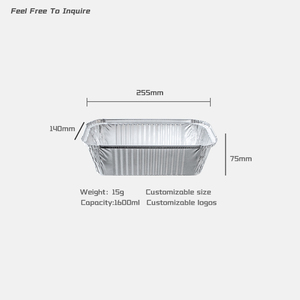Conteneur en <span class=keywords><strong>aluminium</strong></span> alimentaire de 1600 ml, barquettes à emporter en <span class=keywords><strong>aluminium</strong></span>, plateau rectangulaire en <span class=keywords><strong>aluminium</strong></span> avec couvercle - Product Image 2