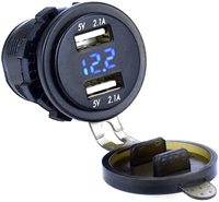 Chargeur USB double 4,2A étanche pour voiture, bateau, moto, avec voltmètre et voyant LED, pour véhicules 12-24V
