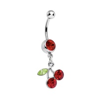Piercing de nombril tendance en acier inoxydable avec pendentif cerise en cristal CZ rouge, bijou corporel en forme de cerise
