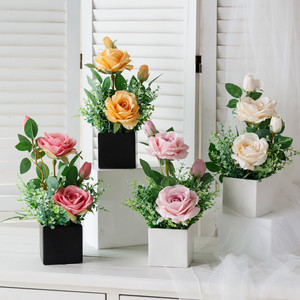 Bouquet de roses artificielles en soie West Lake Butterfly, en pot, pour la décoration de la maison, du salon et de la table. - Product Image 1