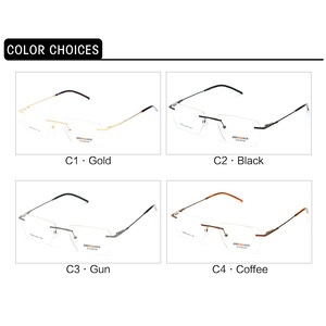 Lunettes sans monture gris-noir pour hommes, monture optique en métal, visage carré, largeur moyenne, verres Plano, modèle SF9002 - Product Image 2