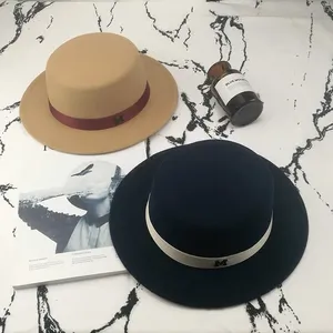 Chapeau haut de forme en laine vintage européen automne hiver chapeau visière dame femmes feutre chapeau Bonnets de <span class=keywords><strong>douche</strong></span> avec logo - Product Image 5