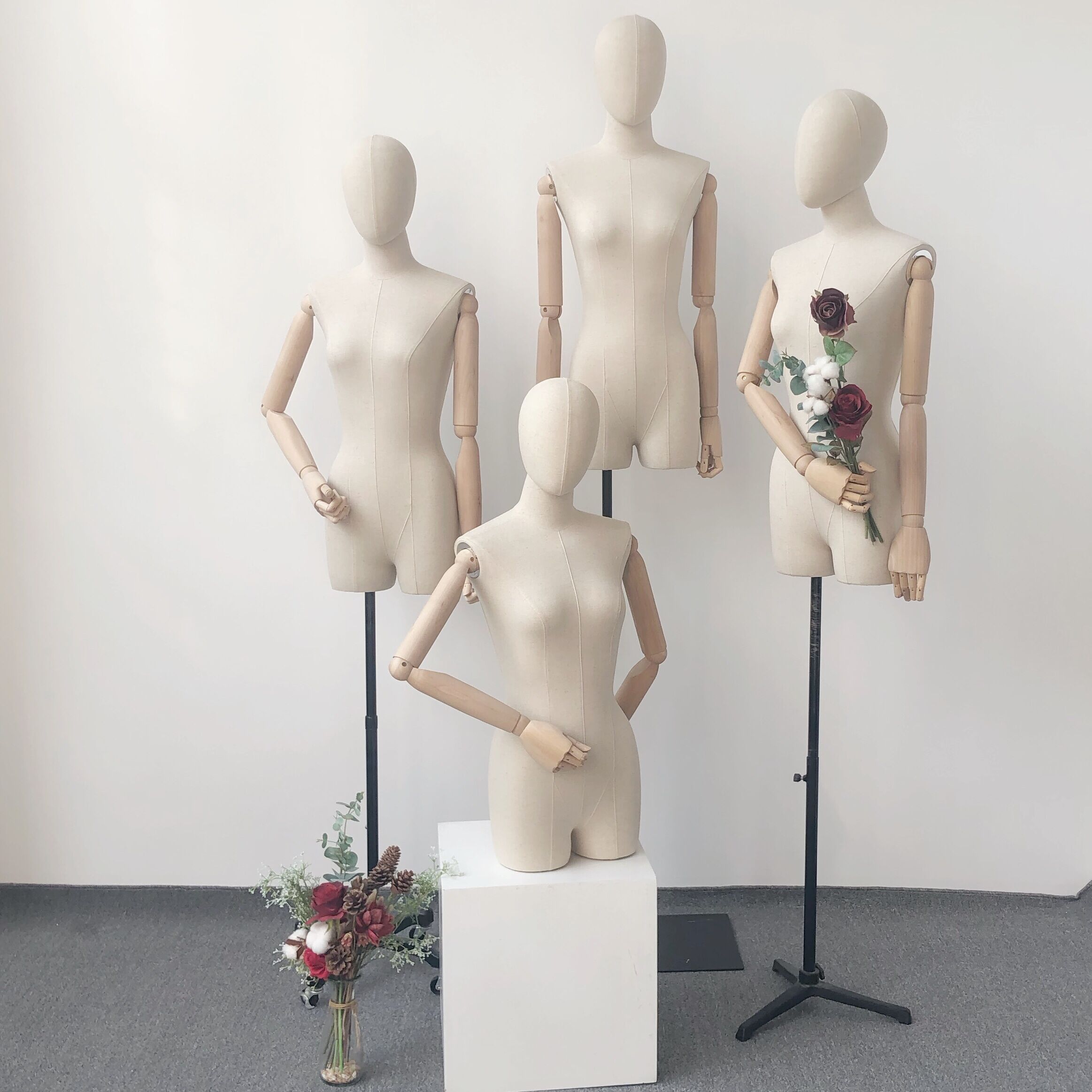 female mannequin half body torso with head wood arms fashion mannequin