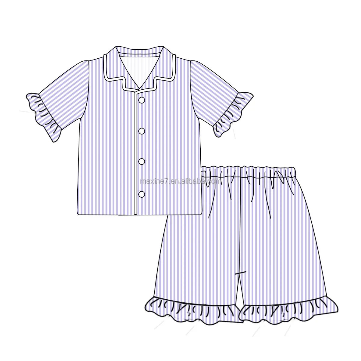 Zomer Kinderkleding Boetiek Kinderen Streep Pyjama Baby Meisjes Shirt En Korte Outfits Groothandel