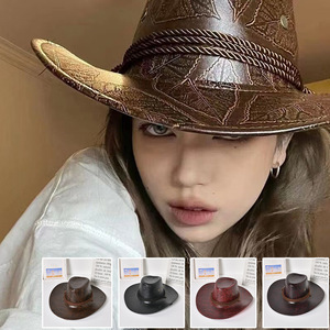 <span class=keywords><strong>Prix</strong></span> de gros Nouveau style Femmes Hommes Cuir <span class=keywords><strong>Mexique</strong></span> Unisexe Été Western Chapeau en laine douce PU Cuir Chevalier Chapeaux - Product Image 3