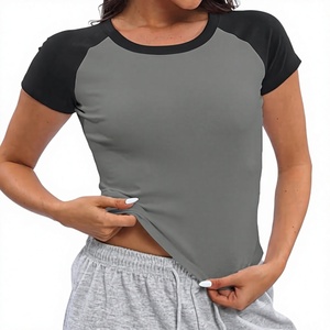 Camiseta Blanca de Manga Raglán para Mujer, Cuello Redondo, Manga Corta, Informal, Tejido Jersey, Transpirable, para Primavera y Verano - Product Image 2