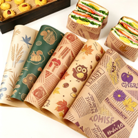 Papier d'emballage alimentaire résistant à l'huile, feuilles de papier imprimé anti-graisse pour l'emballage de hamburgers, poulet frit et collations
