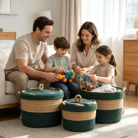 Panier de rangement élégant en corde de coton avec couvercle pour tous les articles – Organisateur polyvalent de qualité supérieure pour l'organisation de la maison