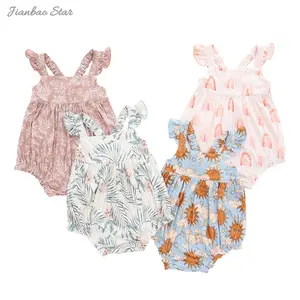 Wholesale ruffle style baby romper summer lovely baby girls suspender 100%cotton fabric Sleeveless baby Romper
