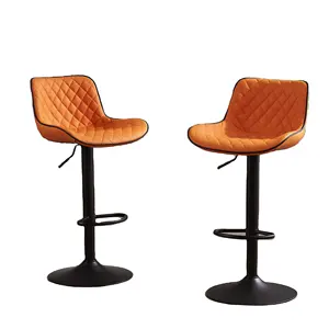 Kunstleder Drehbare Metall-Bar stühle mit hoher Rückenlehne für die Wohnküche Orange Barhocker Höhen verstellbarer Barhocker