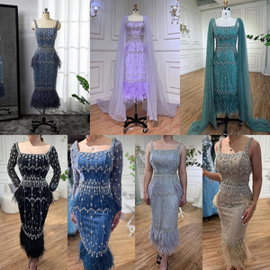 Serene Hill LA71492AM <span class=keywords><strong>Abito</strong></span> da Sera Midi <span class=keywords><strong>Nero</strong></span> con Maniche Lunghe, Piume e Perline, Elegante Vestito da Cerimonia per Donne Pronto per la Spedizione - Product Image 4