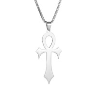 Collier Pendentif Croix Ankh en Acier Inoxydable Or Argent Noir Chaîne Cubaine Symbole Clé de Vie Égyptienne Ancienne Bijoux Hip Hop