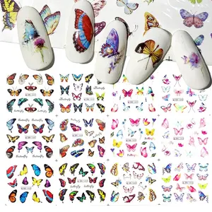 12 видов конструкций бабочка, переводятся с помощью воды, наклейки для ногтей с летними, с водяным знаком горлышко в форме татуировки