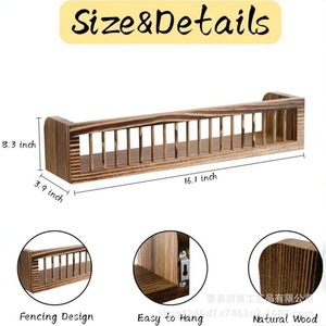 Wooden <b>Wall</b> <b>Mounted</b> Kitchen Spice Rack Rectangle Durable Multipurpose Storage <b>Shelf</b> For Kitchen Bathroom Living Room - Product Image 5